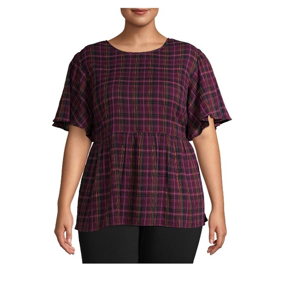 Women's Plus Doublecloth Flutter Sleeve Babydoll - Picture 1 of 4